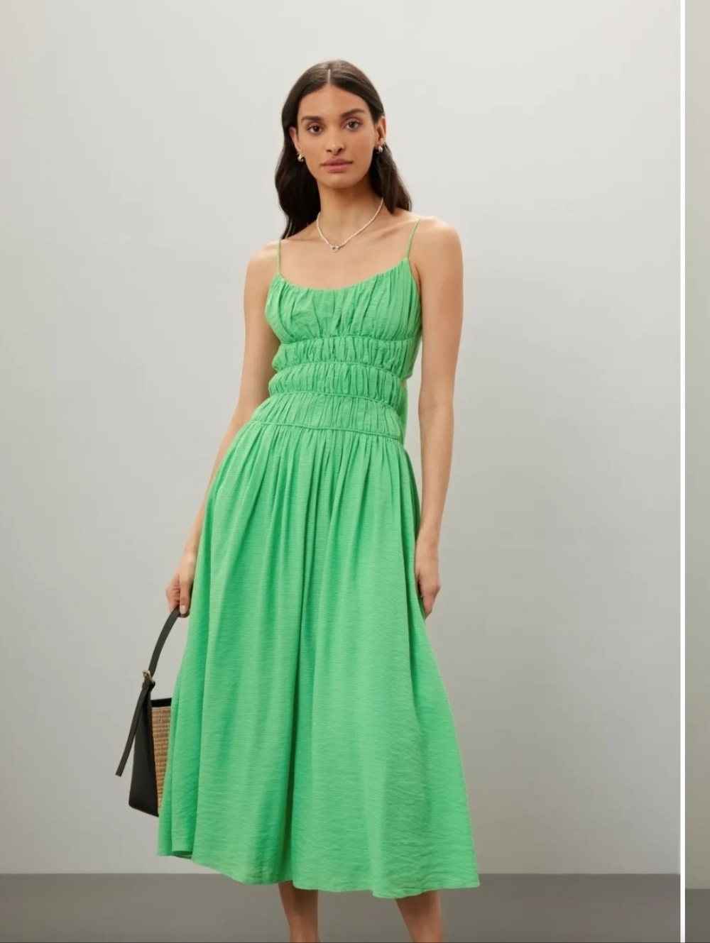 EUC ASTR The Label Andrina Smocked Midi Dress XL Seafoam Green Open Back Pockets